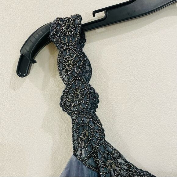 Adrianna Papell Beaded Empire Waist Evening Dress Steel Blue Sz 12 NWT Formal - Picture 4 of 15